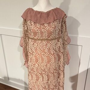PrettyLittleThing Pink and Cream Long Sleeve Dress